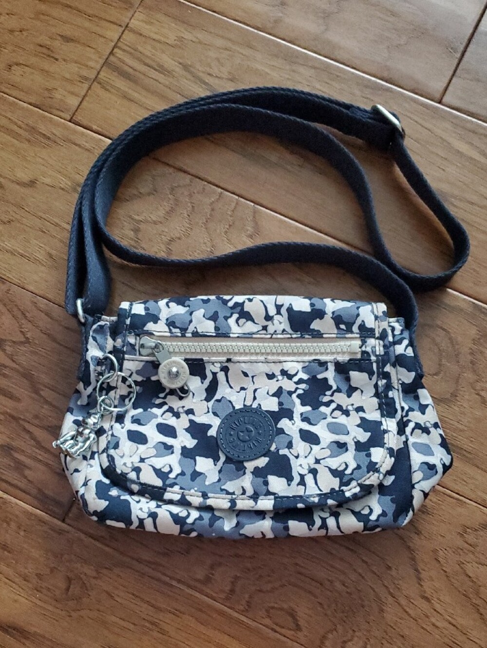 Kipling Sabian Blue Camo Mini Crossbody Bag with Silver Charm